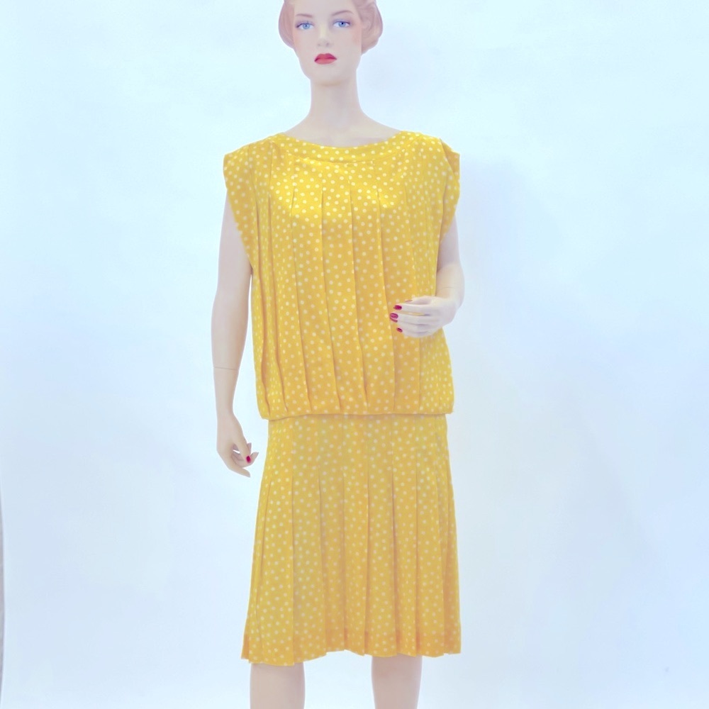 Marvelously decadent yellow polka dot 80’s dress by Liz Claiborne